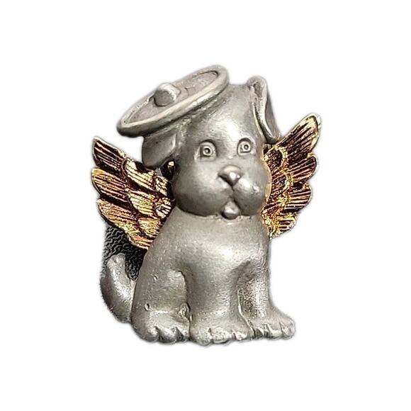 Christian World Pewter Protect My Pet Two-Tone Dog w/ Wings Lapel Pin, 1 Inch - Picture 1 of 3